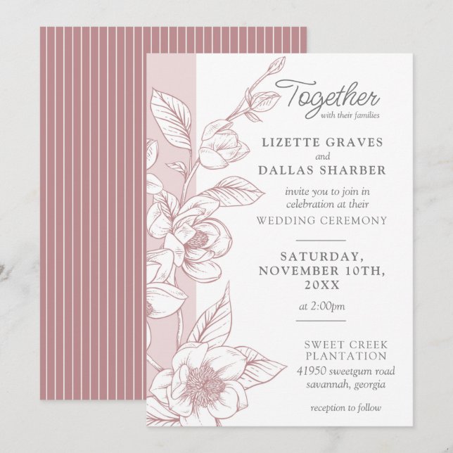 Southern Magnolia Blossom Blush Floral Wedding Invitation (Front/Back)