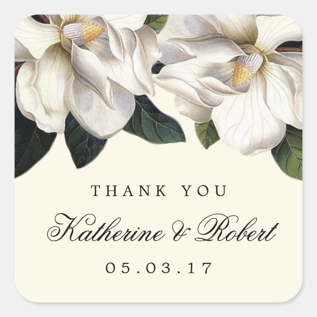Southern Magnolia Botanical Wedding Favour Sticker (Front)