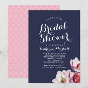 Southern Magnolia Bridal Shower Midnight Blue Invitation