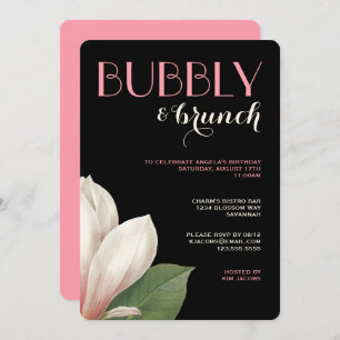 Southern Magnolia Bubbly Brunch   Pink Ivory Black Invitation