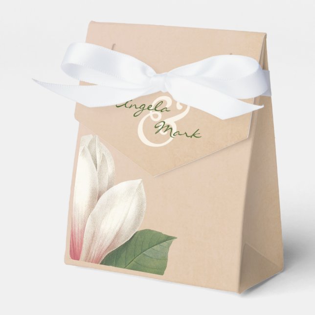 Southern Magnolia Flower Wedding | Antique Blush Favour Box (Front Side)