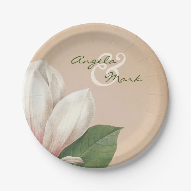 Southern Magnolia Flower Wedding | Antique Blush Paper Plate (Front)