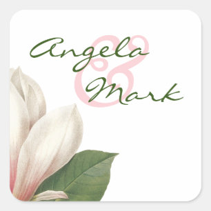 Southern Magnolia Flower Wedding   Pink and White Square Sticker