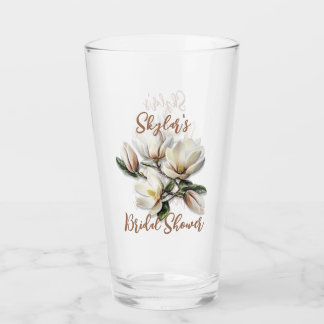 Southern Magnolia Flowers Custom Bridal Shower Glass