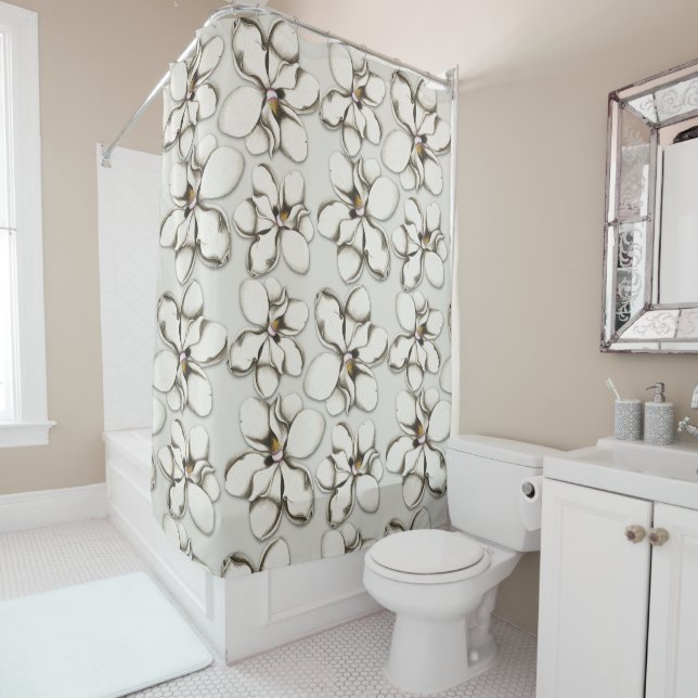 Southern Magnolia Flowers Pattern Shower Curtain (In Situ)