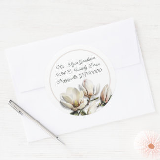 Southern Magnolia Flowers Return Address Classic Round Sticker