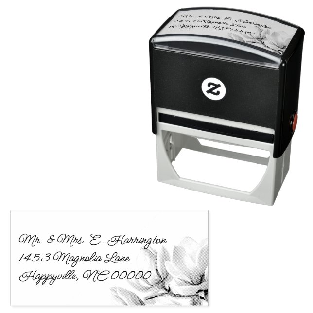 Southern Magnolia Flowers Return Address Self-inking Stamp (In Situ)