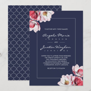 Southern Magnolia Wedding Midnight Blue Invitation