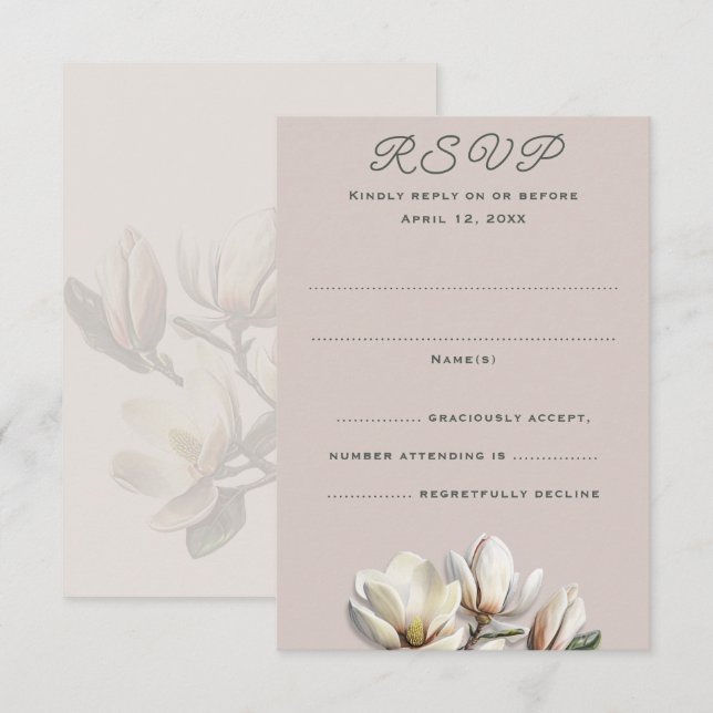 Southern Magnolia Wedding Vertical Reply Cards (Front/Back)