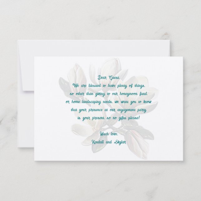 Southern Magnolia Wedding Wishing Well Message Card (Front)