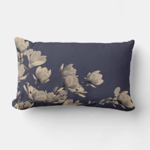 Southern Magnolias & Midnight Blue Lumbar Cushion