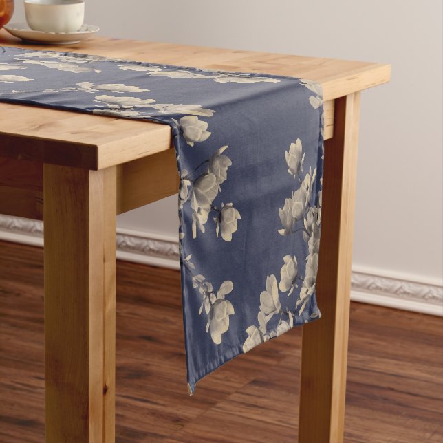 Southern Magnolias & Midnight Blue Short Table Runner (In Situ)