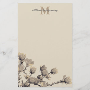 Southern Magnolias & Taupe Name & Initial Stationery