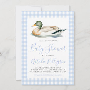 Southern Mallard Duck Blue Gingham Baby Shower Invitation