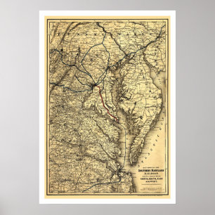 Southern Maryland Railroad Map 1881 Poster