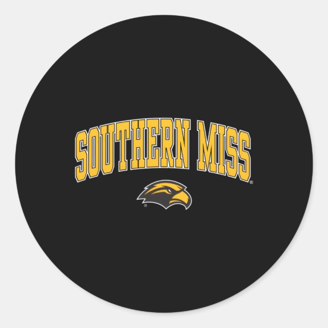 Southern Mississippi Golden Eagles Arch Over Black Classic Round Sticker (Front)