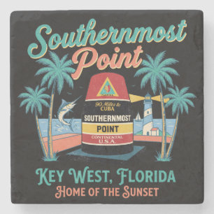 Southern Most Point Key West Retro Tropical Vibe Stone Coaster