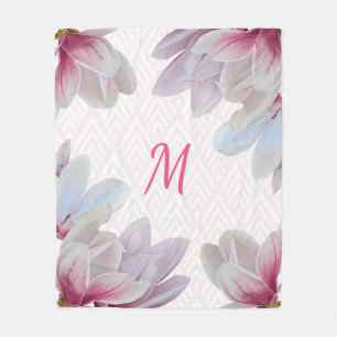 Southern Pink Magnolia Blossoms Initial Letter Fleece Blanket