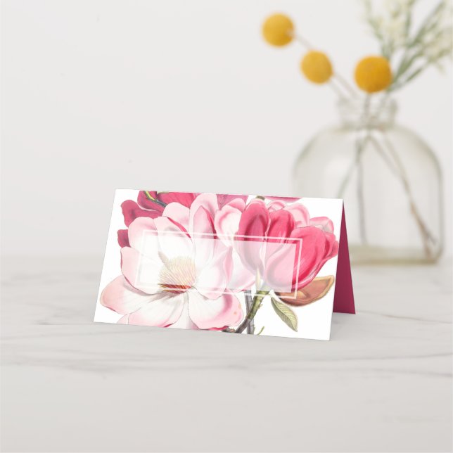 Southern Pink Magnolias Wedding Folded Place Card (Front)