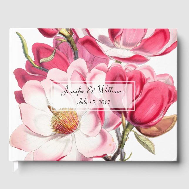 Southern Pink Magnolias Wedding Guest Book (Front)