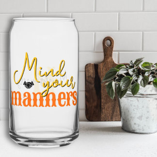 Southern Quotes Mind Your Manners Yellow Monogram Can Glass