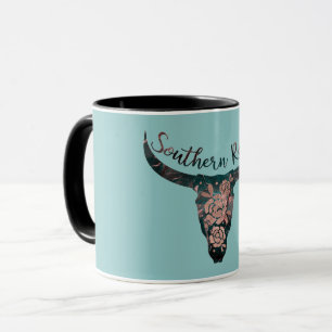 Southern Roots Country Longhorn Pink Rose & Green Mug