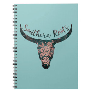 Southern Roots Country Longhorn Pink Rose & Green Notebook