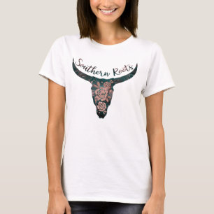 Southern Roots Country Longhorn Pink Rose & Green T-Shirt