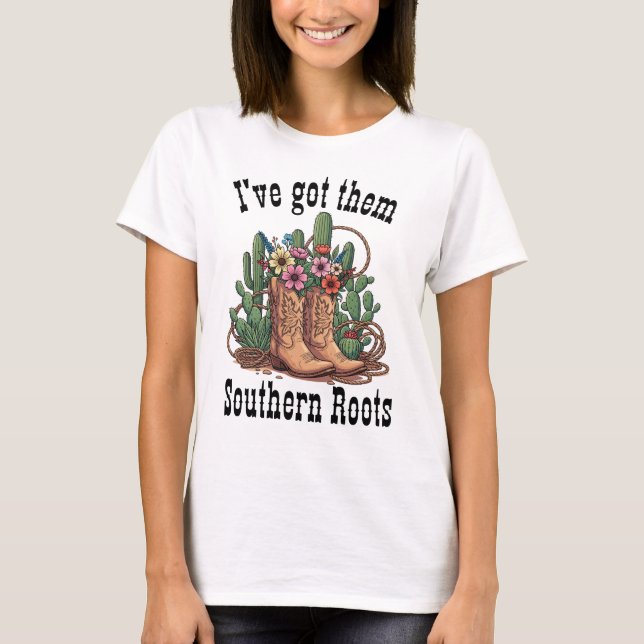 Southern Roots Cowboy Boots & Wildflowers T-Shirt (Front)