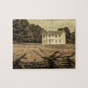 Southern Rural Landscape Rustic colonial Farmhouse Jigsaw Puzzle