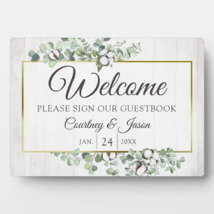 Southern Rustic Cotton Welcome Wedding Guestbook Plaque