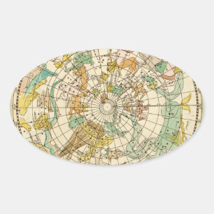 Southern Sky Star Chart and Constellations Map Oval Sticker