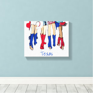 Southern Texas Fashion Cowboy Boots Blue Custom Canvas Print