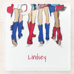 Southern Texas Ladies Fashion Cowboy Boots Name Glass Coaster