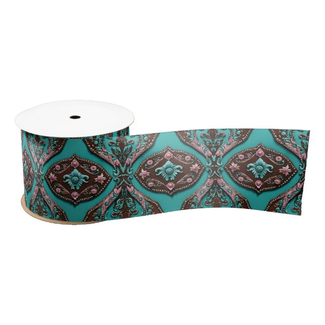 Southern Turquoise Pink Western Country Cowgirl  Satin Ribbon (Spool)