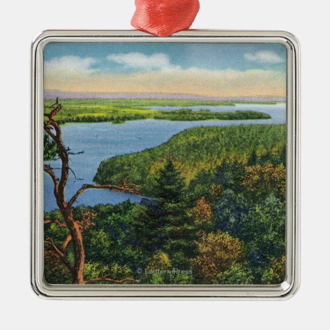 Southern View of Lake from Split Rock Light Metal Tree Decoration (Front)
