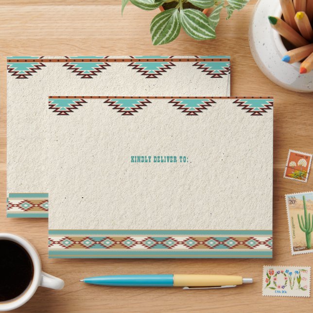 Southern western boho ethnic pattern personalised envelope (Desk)