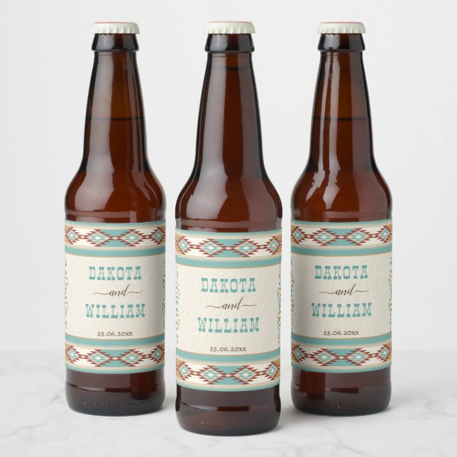 Southern western boho tribal wedding personalised  beer bottle label (Bottles)