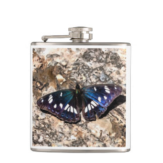 Southern White Admiral Blue Butterfly Painting Hip Flask