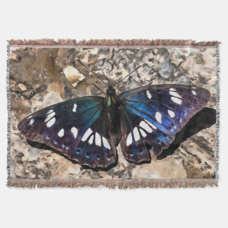 Southern White Admiral Blue Butterfly Painting Throw Blanket