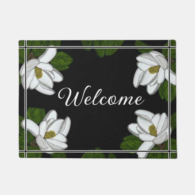 Southern White Magnolia Illustration Doormat (Front)