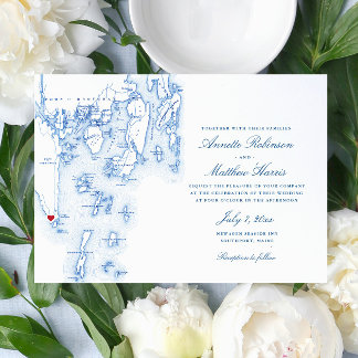 Southport Boothbay Harbour Maine Navy Map Wedding Invitation