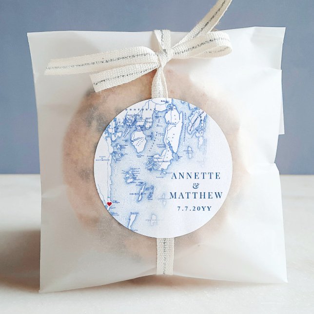 Southport Boothbay Harbour Maine Wedding Favour Classic Round Sticker (This Southport Maine round cookie label is perfect for your destination wedding in Boothbay Maine)