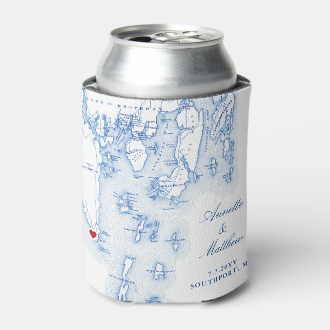 Southport Boothbay Maine Map Wedding Favour Drink Can Cooler (Can Front)