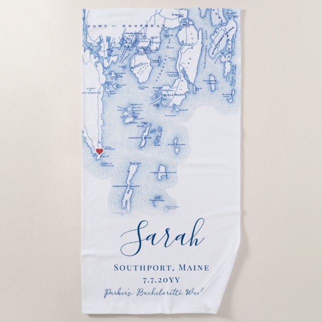 Southport Maine Personalised Bachelorette Weekend Beach Towel (Front)