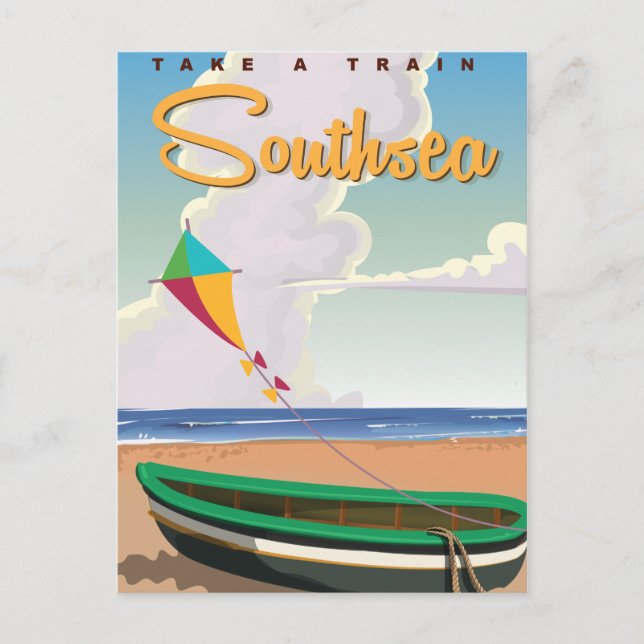Southsea vintage travel beach poster postcard (Front)