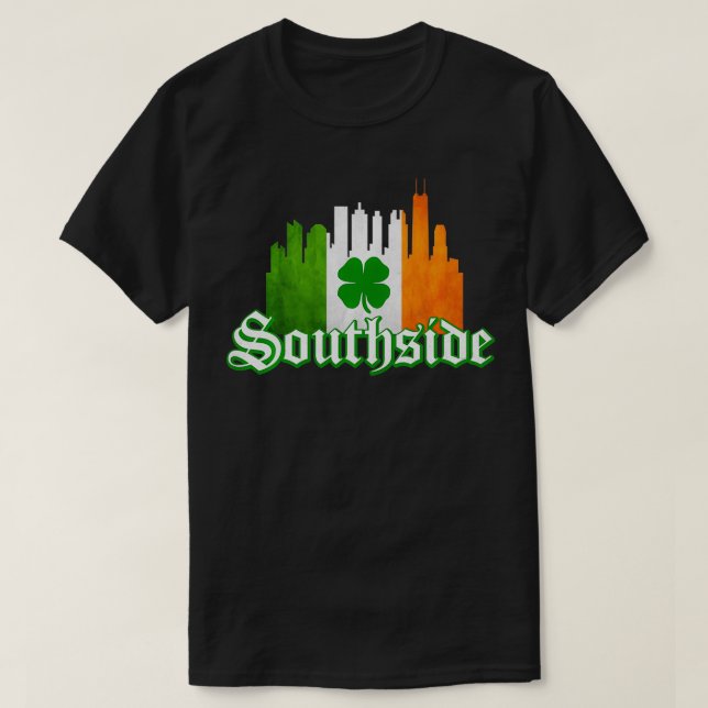 Southside Irish Pride Chicago Sky line Windy City  T-Shirt (Design Front)
