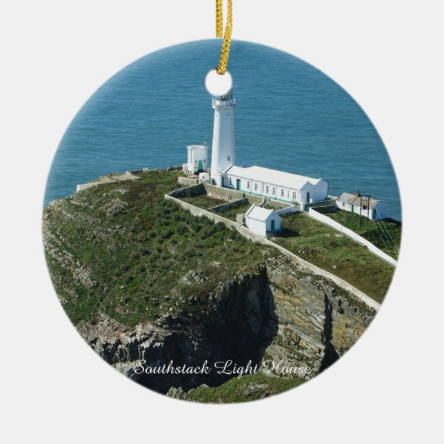 Southstack Light House Wales. Ceramic Tree Decoration (Front)