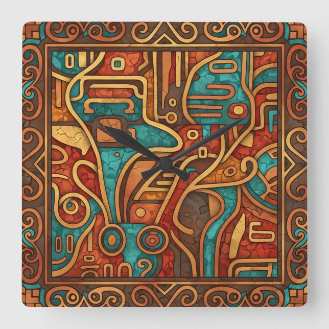 Southwest Abstract Square Wall Clock (Front)
