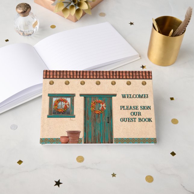 Southwest Adobe Hacienda Personalized  Guest Book (Front Open)